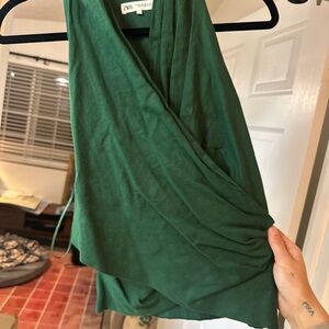 Zara Forest Green Wrap Top